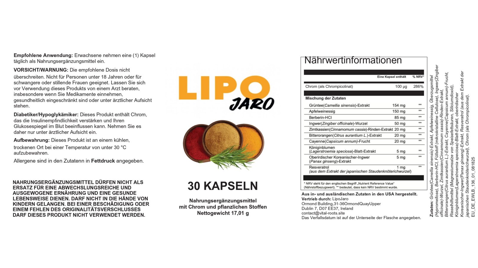 LipoJaro Forte Inhaltsstoffe
